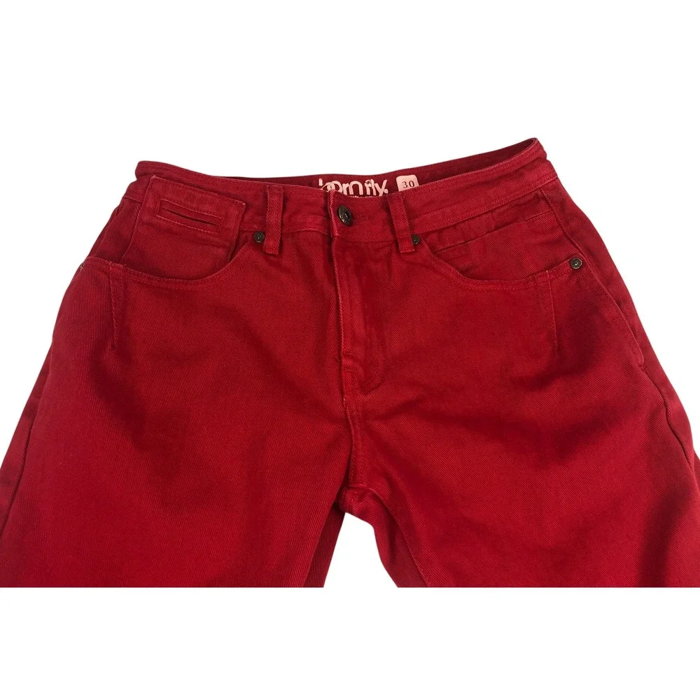 Born Fly Mens Red Denim Straight Leg Paneled Urban Streetwear Jeans Size 30x27
